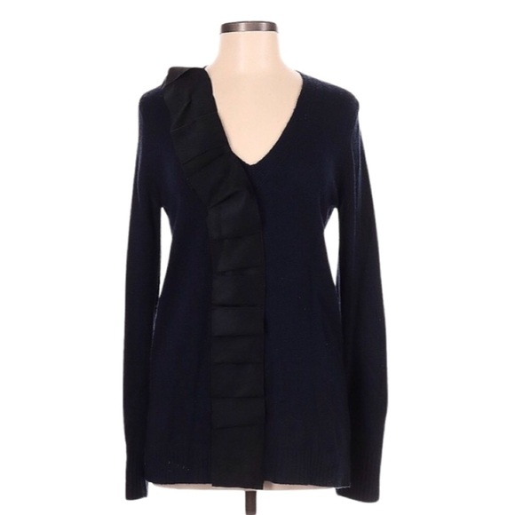 J. CREW Asymmetrical Wool/Cashmere Blend Asymmetrical Ruffle V-Neck Sweater - Picture 2 of 7